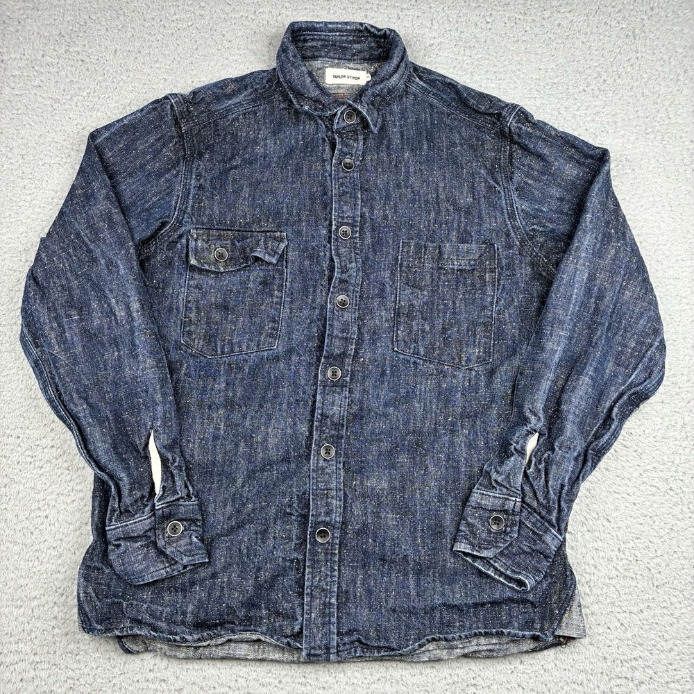 Taylor Stitch Shirt Men's 40 Medium Blue Nep Denim Silk Blend Button Up Heritage